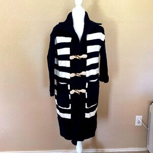 Anthropologie Maeve Toggle Duster Striped Navy Cardigan